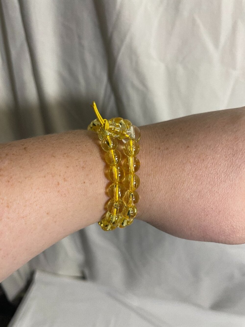 Yellow Plastic Beaded Bracelets Set of 2 Adjustable Cord Boho Jewelry